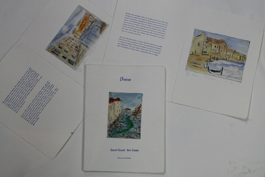 " Venise " texte Chantal Bossard Gravures Marc Granier texte imprimé en polmb mobile à 15 exemplaires sur une presse à épreuve